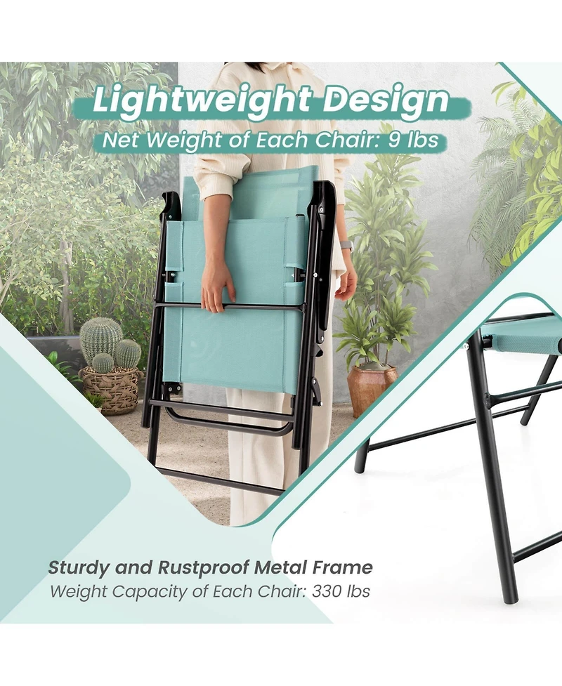 Sugift Patio Dining Chair Set of 2 with Armrests and Metal Frame