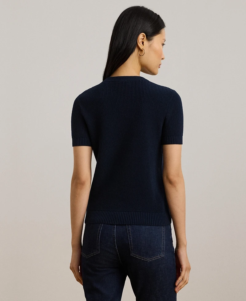 Lauren Ralph Women's Button-Trim Cotton Short-Sleeve Sweater