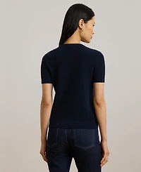 Lauren Ralph Women's Button-Trim Cotton Short-Sleeve Sweater