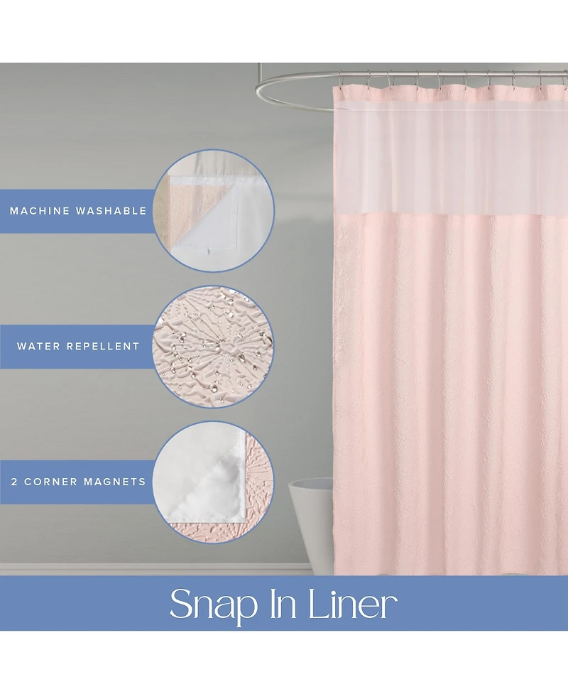 Awesome Home Starburst Water Repellent Crinkle Shower Curtain with Snap-in Liner and Hooks Set, 71"X72"