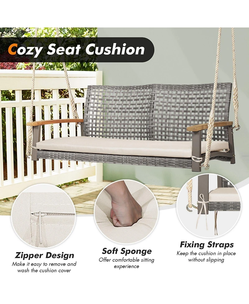 Sugift 2-Person Patio Wicker Hanging Swing Chair