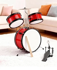 Sugift 3-Piece Kids Drum Set with Adjustable Stool, Bass Pedal & Cymbal – Realistic Junior Drum Kit for Ages 3+