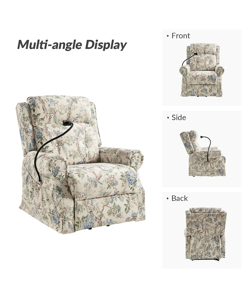 Hulala Home Ruprecht Farmhouse Lift Assist Power Recliner with Massage Heat and Manual Headrest