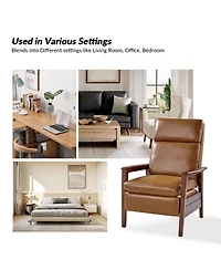 Peter Mid-Century Modern Leather Solid Wood Recliner with Rubber