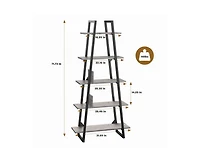 Garmin Bookshelf 5 Tier Industrial Wood, Tall Open Rustic Etagere Bookcase Ladder, Standing Display Shelves for Home Living Room Bedroom Office