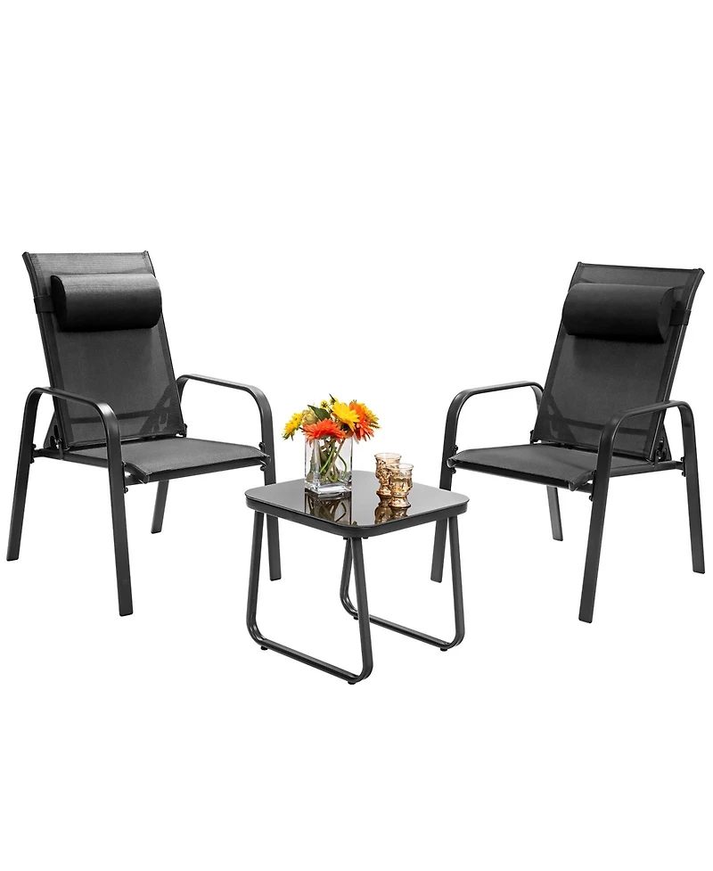 Sugift 2 Pieces Patio Loveseat Bench Table Furniture Set with Cushioned Chair