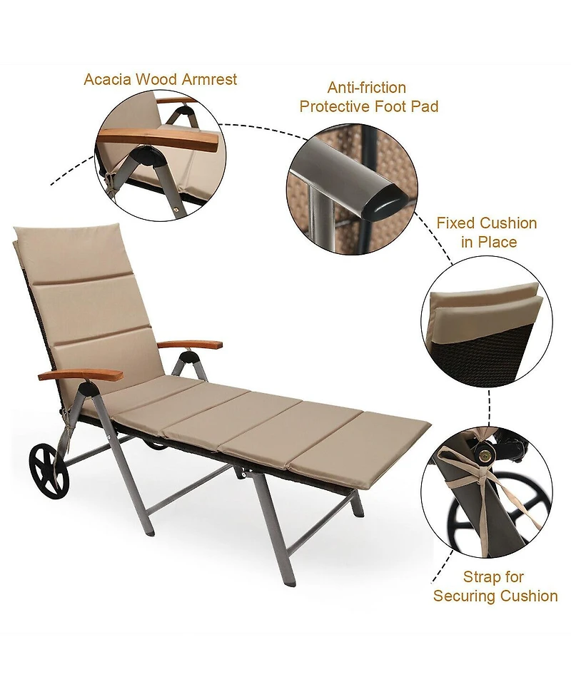 Inolait Foldable Outdoor Chaise Lounge Chair Wicker Recliner Chair with Aluminum Frame