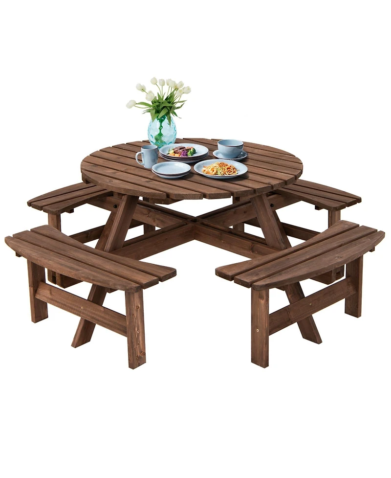 Sugift Patio 8 Seat Wood Picnic Dining Seat Bench Set