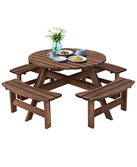 Sugift Patio 8 Seat Wood Picnic Dining Seat Bench Set