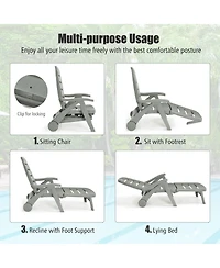 Sugift 5 Position Adjustable Folding Lounger Chaise Chair on Wheels