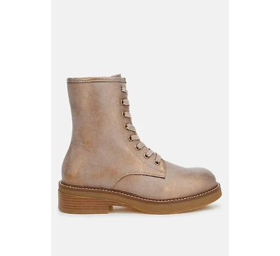 Clover Faux Leather Lace Up Boots Women