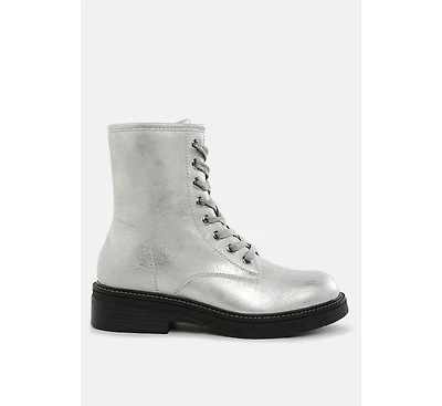 Clover Faux Leather Lace Up Boots