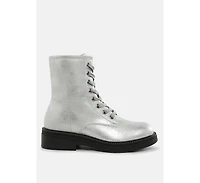 Clover Faux Leather Lace Up Boots