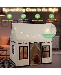 Gouun Toddler Large Playhouse with Star String Lights-Beige