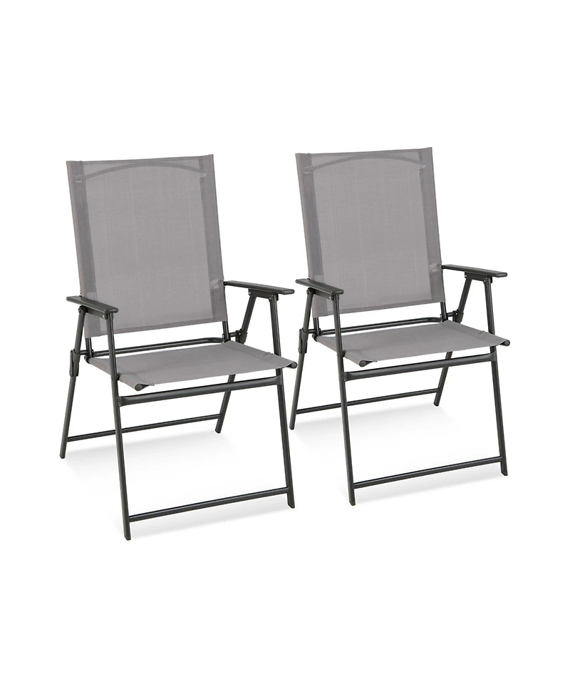 Sugift 2 Pieces Patio Folding Chairs with Armrests for Deck Garden Yard