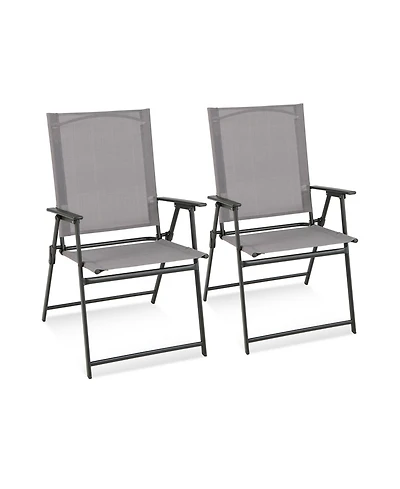 Sugift 2 Pieces Patio Folding Chairs with Armrests for Deck Garden Yard
