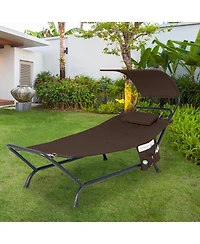 Sugift Patio Hanging Chaise Lounge Chair with Canopy Cushion Pillow and Storage Bag