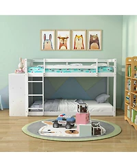 Sugift Twin Size Bunk Bed with Convertible Bookcase and Ladder