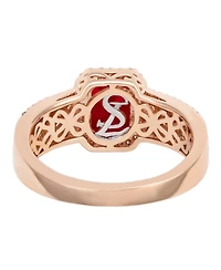 Suzy Levian Rose Sterling Silver Emerald-Cut Red and White Cubic Zirconia Halo Ring
