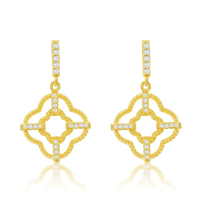 Suzy Levian New York Sterling Silver Cubic Zirconia Trellis Filigree Clover Drop Earrings