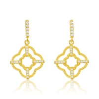 Suzy Levian New York Sterling Silver Cubic Zirconia Trellis Filigree Clover Drop Earrings