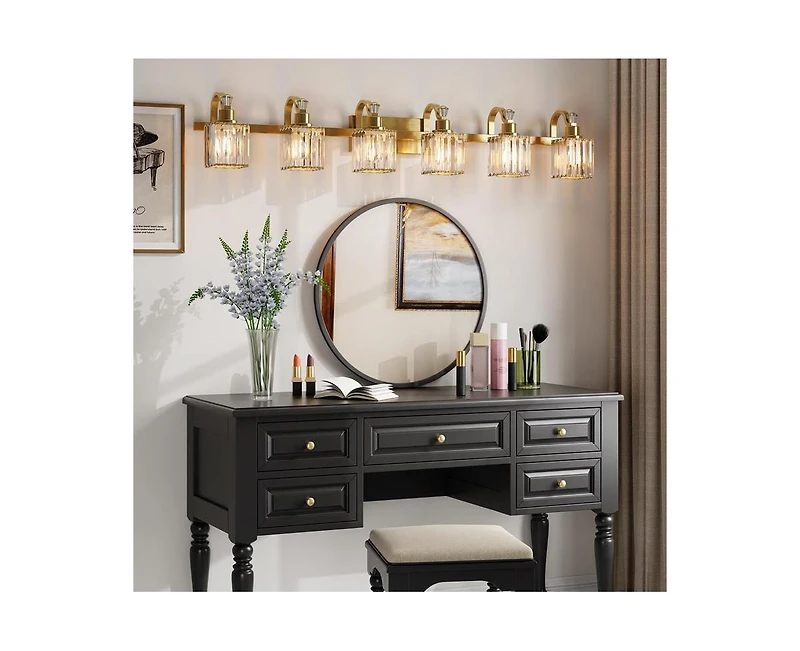gaomon Bathroom Vanity Light Fixtures Modern Crystal Vanity Light Fixtures Over Mirror FF0C;6 Light Modern Crystal Wall Lighting with Square Shade Gol