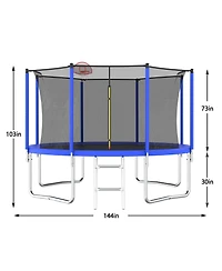 Slickblue 12FT Trampoline Green for Kids & Adults with Basketball Hoop and Ball ,Recreational Trampolines with Safety Enclosure for Back Yard Outdoor