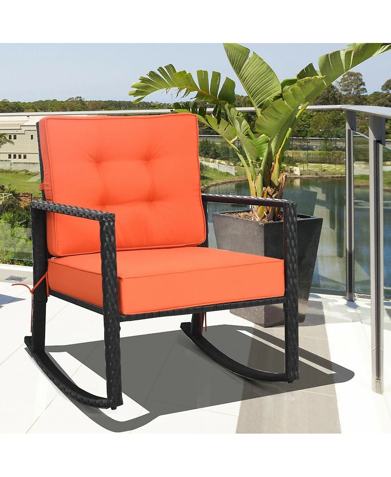 Sugift Patio Rattan Rocker Outdoor Glider Rocking Chair Cushion Lawn