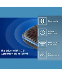 Philips Black Wireless Bluetooth Speaker – IPX7 Waterproof, 10H Playtime, Multi-Color Led Lights, Portable Party Speaker