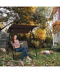 Sugift 2-Seat Outdoor Canopy Swing with Comfortable Fabric Seat and Heavy-duty Metal Frame