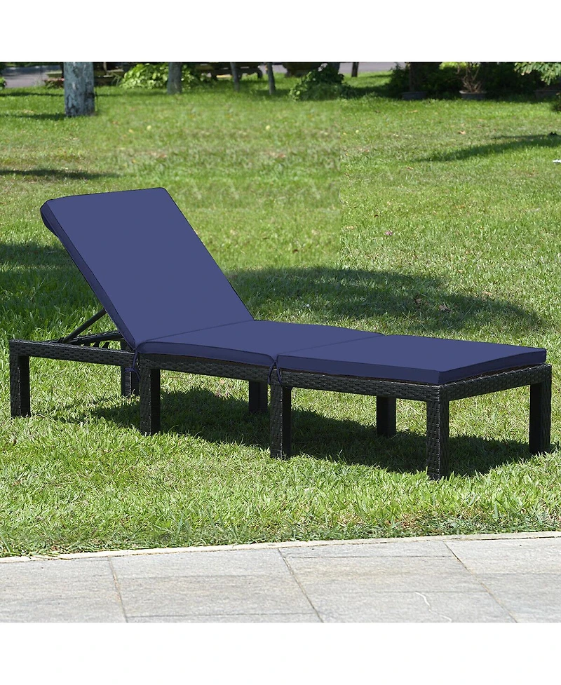 Inolait Patio Rattan Height Adjustable Lounge Chair with 2 Set of Cushion Cover