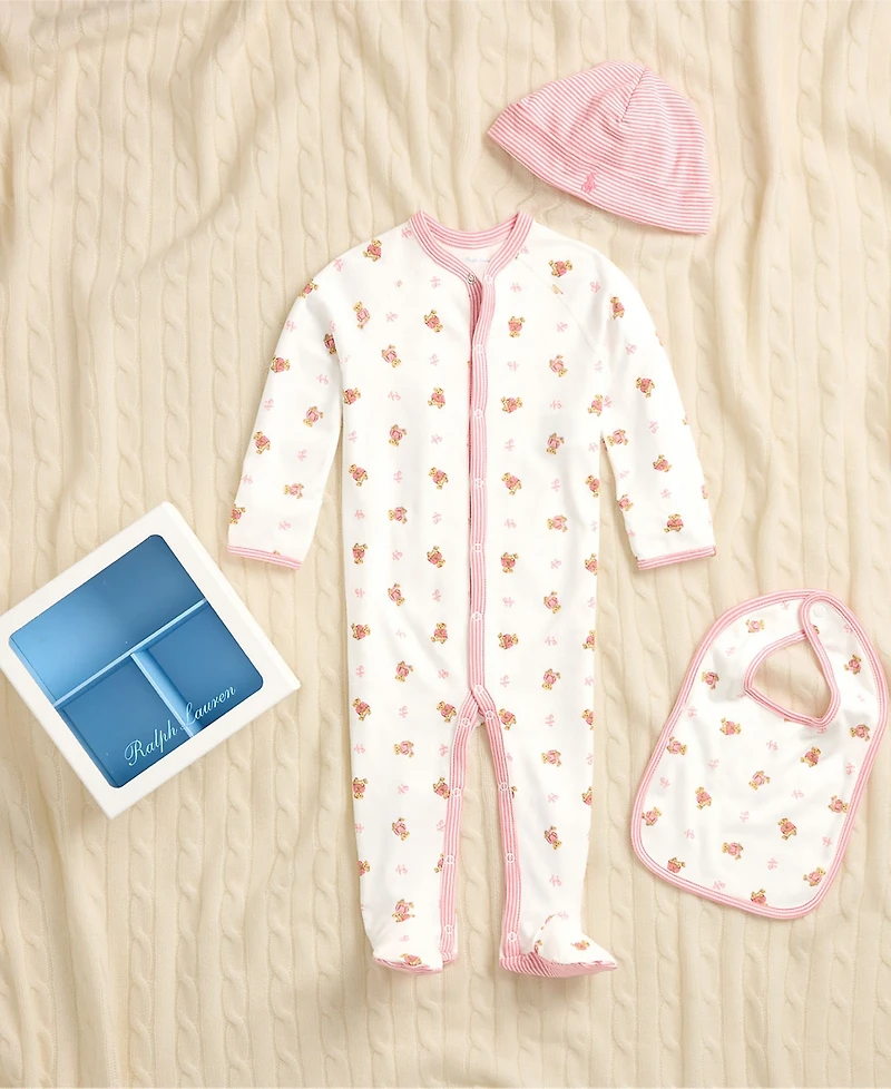 Polo Ralph Lauren Baby Girls Bear Cotton 3-Piece Gift Set