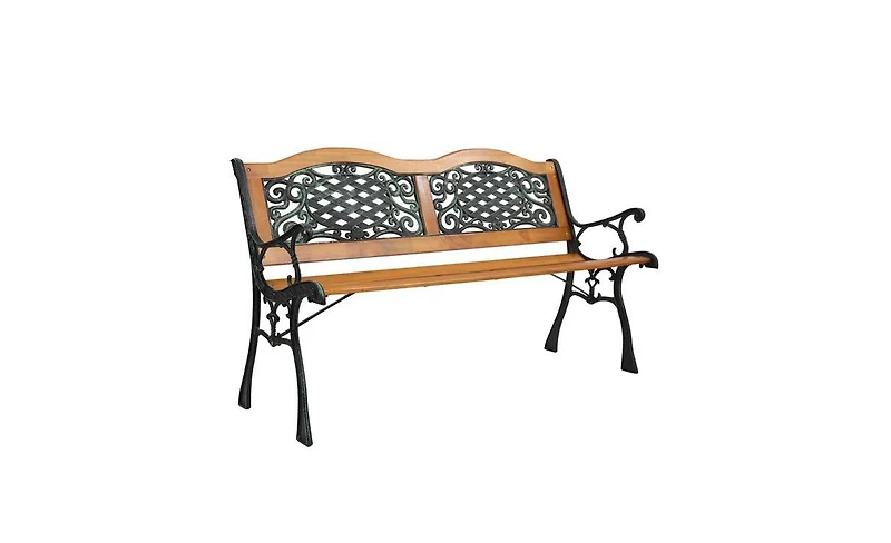 Slickblue 49" Garden Bench with Hardwood Slats and Cast Iron Frame – Elegant Outdoor Patio Furniture