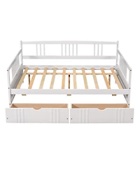 Slickblue Full Size Wood Daybed with Two Drawers, Space-Saving Storage Bed for Bedroom & Guest Room