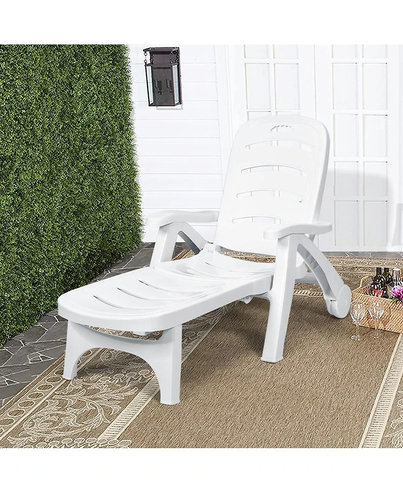 Sugift 5 Position Adjustable Folding Lounger Chaise Chair on Wheels