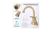 Slickblue 2-Handle 4-Inch Brushed Gold Bathroom Faucet with Pop-Up Drain and Supply Hoses for Vanity Sinks