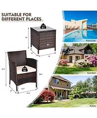 Sugift 3 Pieces Ergonomic Wicker Patio Conversation Set-Beige