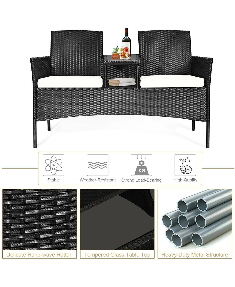 Sugift Wicker Patio Conversation Furniture Set with Removable Cushions and Table