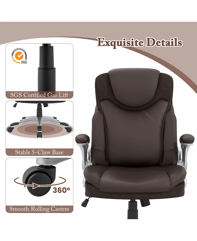 Ergonomic Office Chair Pu Leather Executive Swivel with Flip-up Armrests