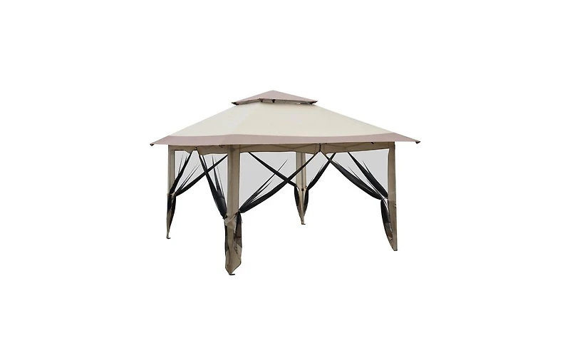 Slickblue Khaki Oxford Cloth Folding Shed with Right-Angle 4-Sided Gauze Mesh and Double-Top Overhangs