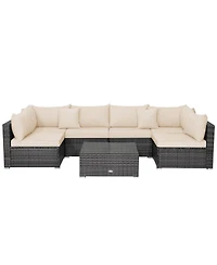 Costway 7PCS Patio Rattan Furniture Set Sectional Sofa Cushioned Garden Peacock