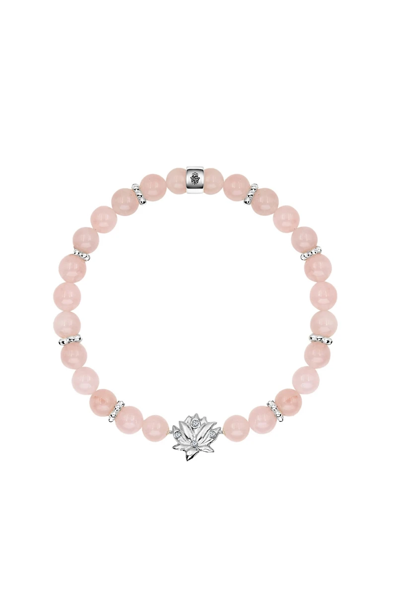 Emotion Renewal - Rose Quartz Lotus Charm Bracelet