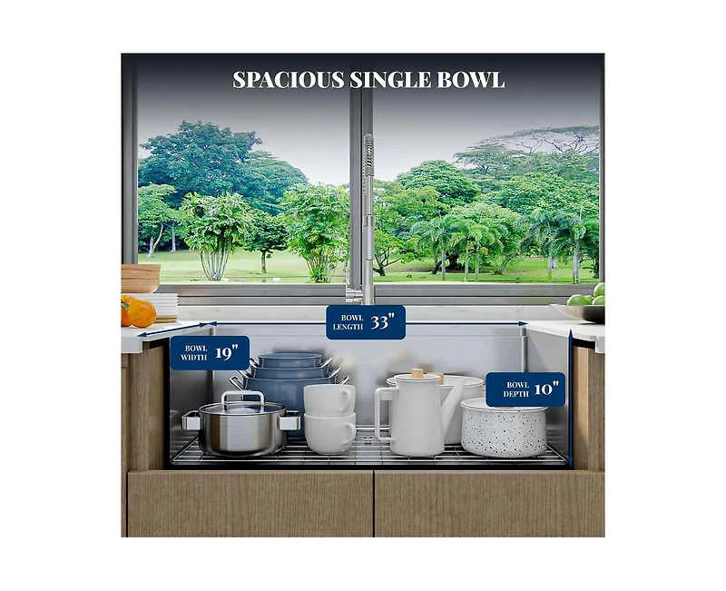 gaomon Kitchen Sink, 33 Inch Brushed Nickel Undermount Kitchen Bar Sink with Single-tier Track, Stainless Steel 16 Guage Single Bowl Kitchen Sinks, Fa