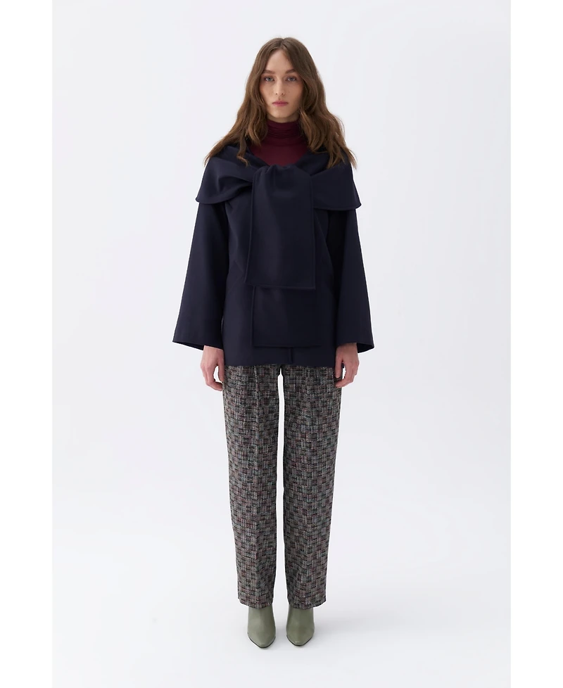 Nocturne Women's Draped Coat with Front Tie Detail