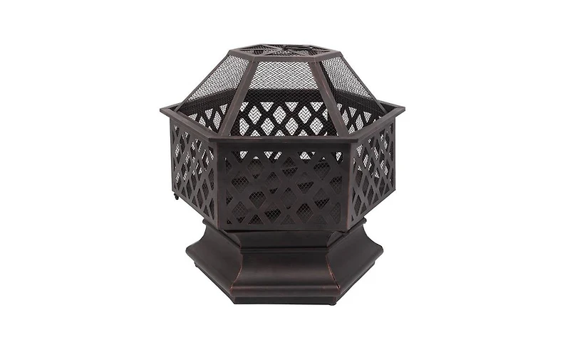 Slickblue 22" Hexagonal Iron Fire Pit, Wood Burning Brazier for Backyard & Poolside Decoration