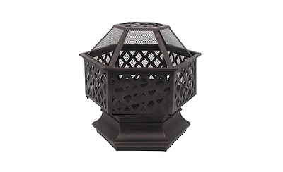 Slickblue 22" Hexagonal Iron Fire Pit, Wood Burning Brazier for Backyard & Poolside Decoration