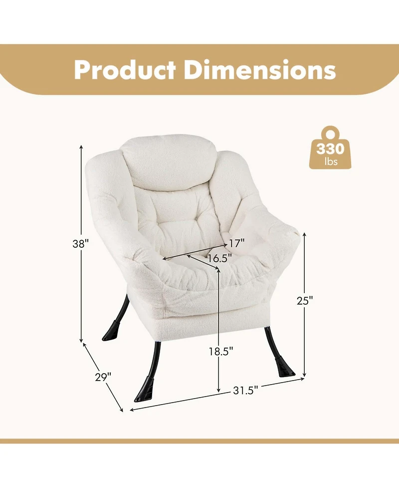 Large Lazy Chair with Cozy Head Pillow Stylish Tufted Back & Seat Armrests