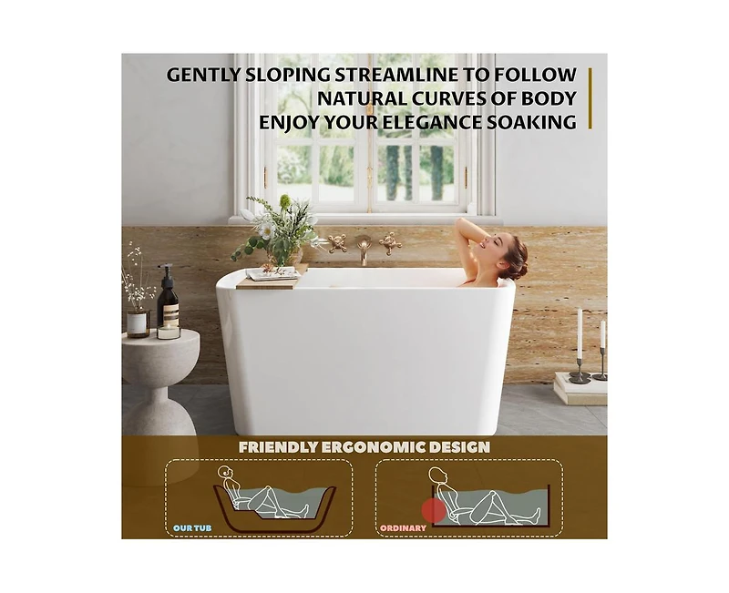 gaomon 49"Acrylic Freestanding Bathtub，Square Shape Janpanese Soaking Tub with Seat Desgin,Modern Soaking Bathtub with Toe-tap Chrome Right Dra