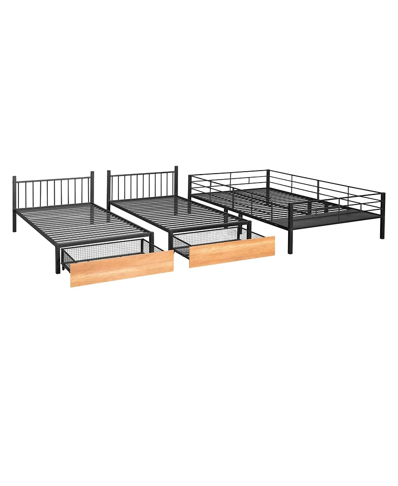 Streamdale Metal Triple Bunk Bed with Drawers and Rails