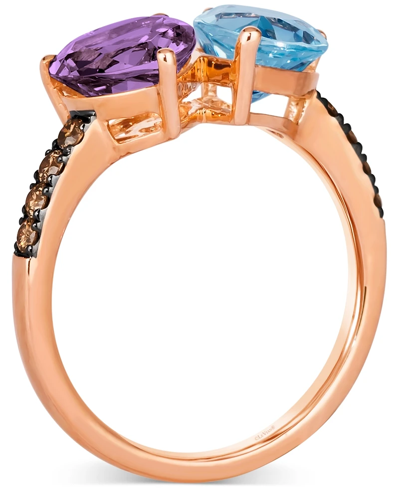 Le Vian Blue Topaz (2 ct. t.w.), Amethyst (1-1/4 ct. t.w.) & Chocolate Diamond (1/5 ct. t.w.) Ring in 14k Rose Gold